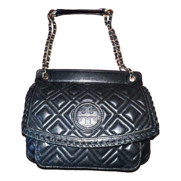 Tory Burch Black Quilted Leather Marion Flap Chain Shoulder Bag $475+ - Picture 1 of 16